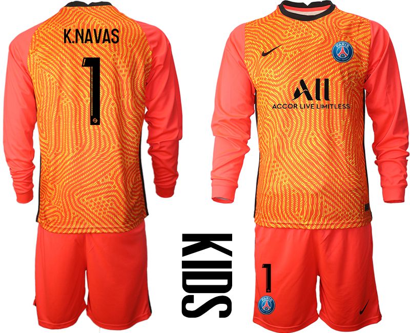 Youth 2020-2021 club Paris St German red goalkeeper long sleeve #1 Soccer Jerseys